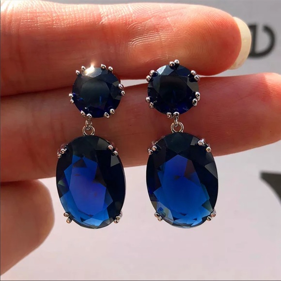 Jewelry - New 925 Silver Oval Shape Sapphire Drop Earrings